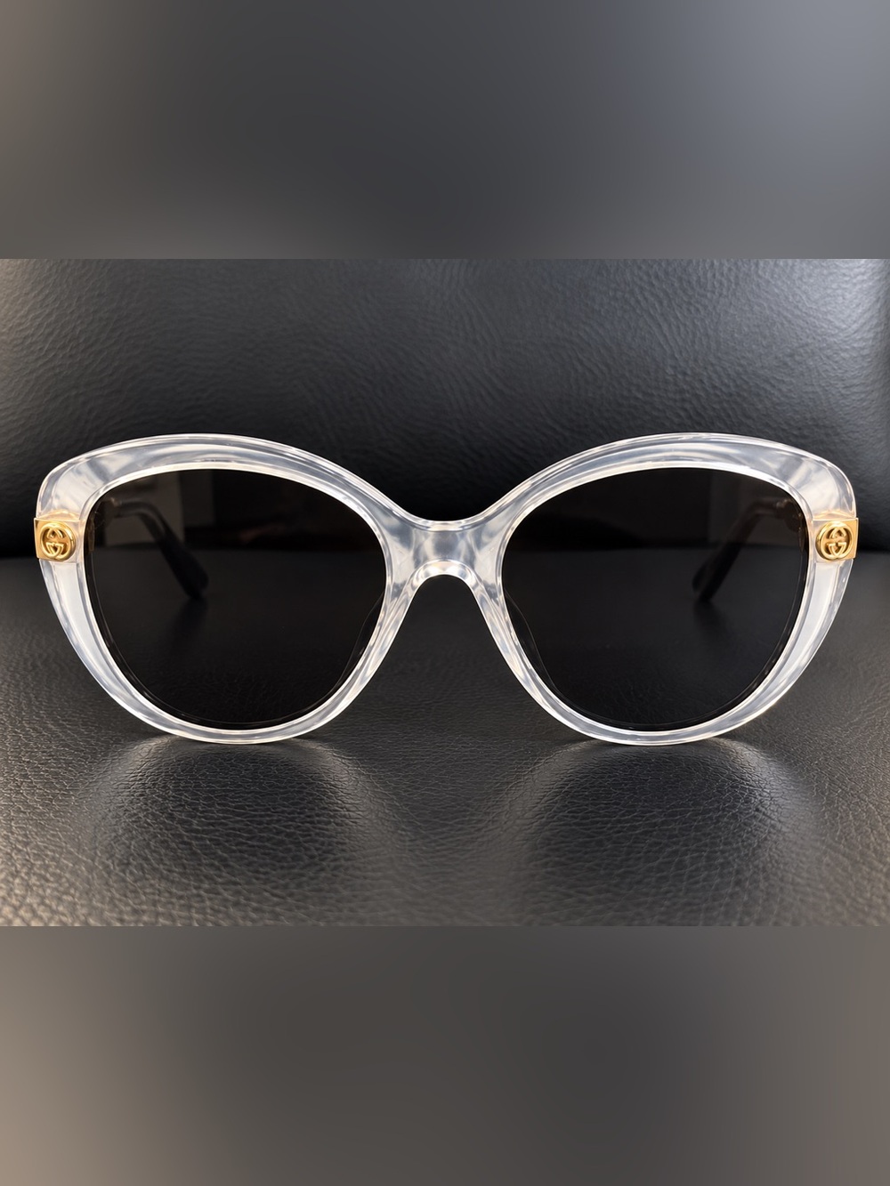 Gucci White/Clear Frame Sunglasses with Black Lenses